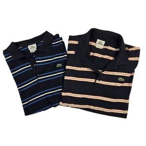 Mens Lacoste Polo Shirt Lot Size 6 XL Blue Striped Short Sleeve Cotton